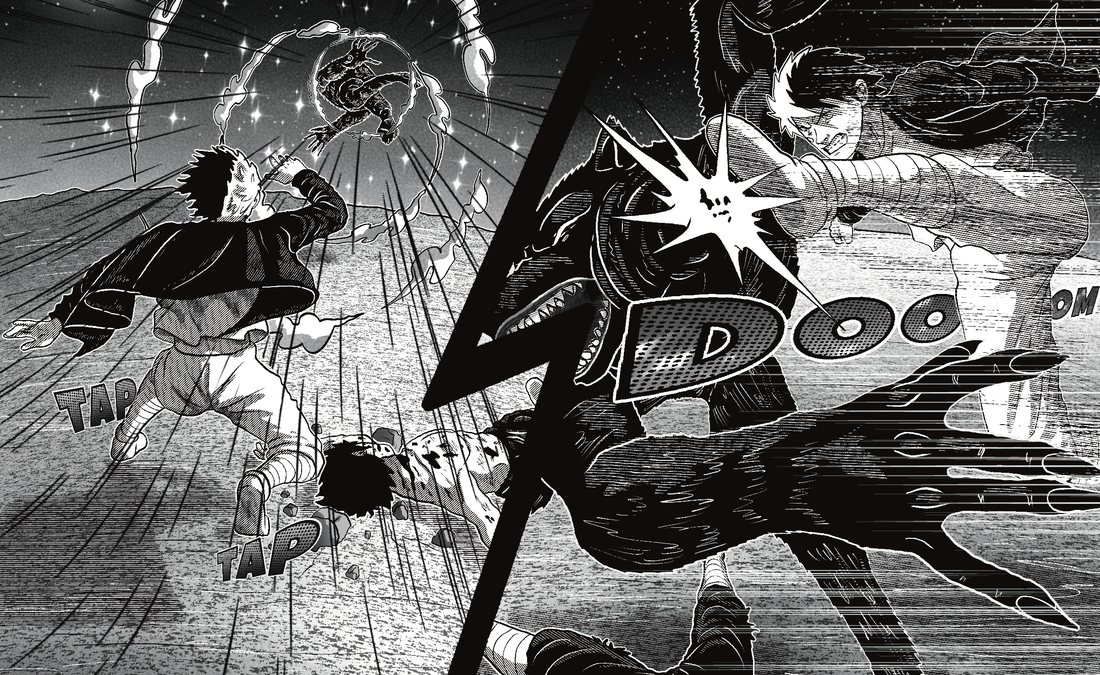 Yuki gegen Salaman - Manga Kampfszene aus Naoki Bloodventure